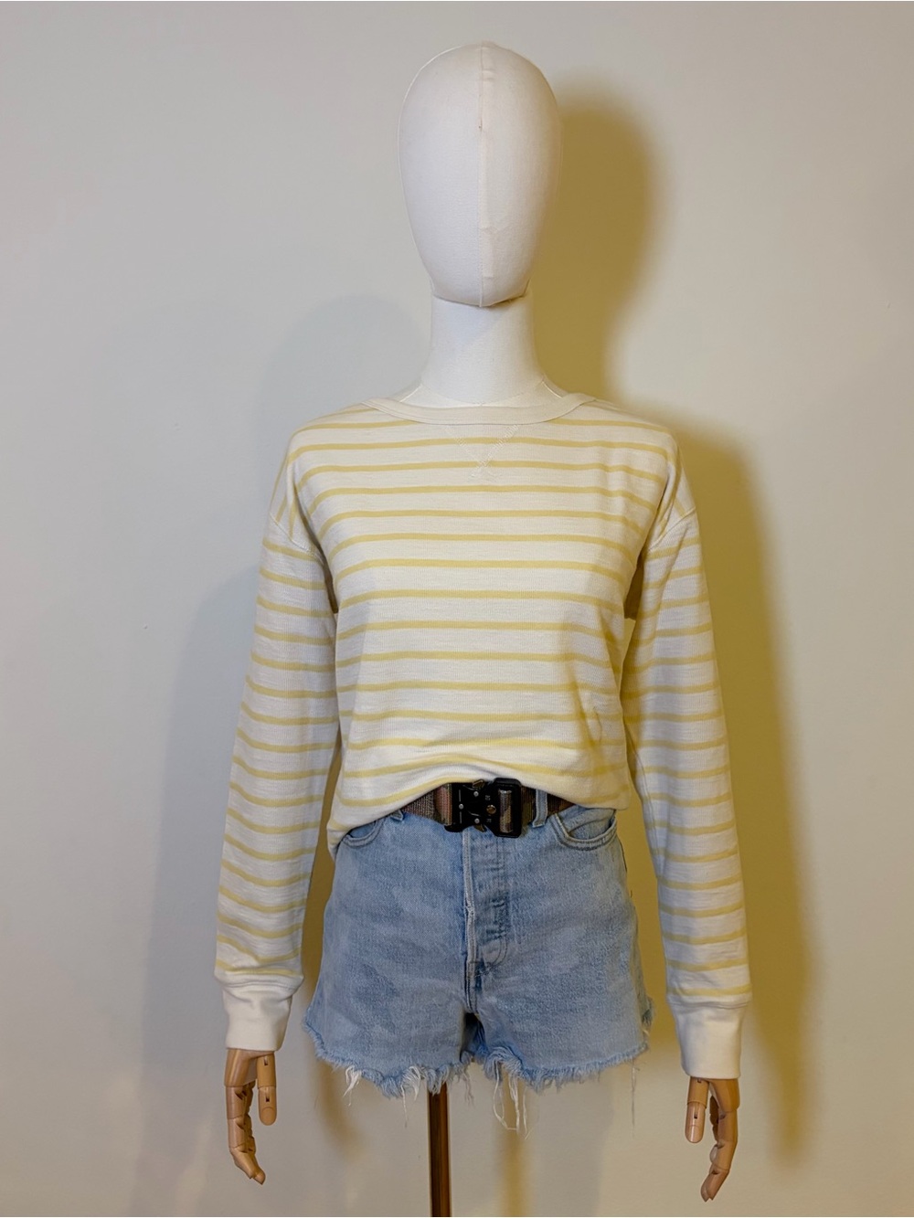 NWOT GAP Yellow Striped Textured Crewneck Sweatshirt S Longsleeve Pullover Top